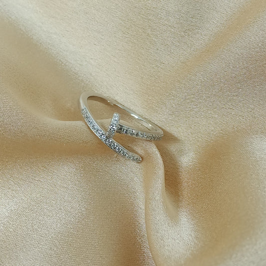 (Defect) UKIR - 925 Sterling Silver Love Nail Ring (Adjustable)